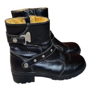 MILWAUKEE Delusion Black Leather Biker Ankle Boots – Women’s Size 7B, Snap-Strap